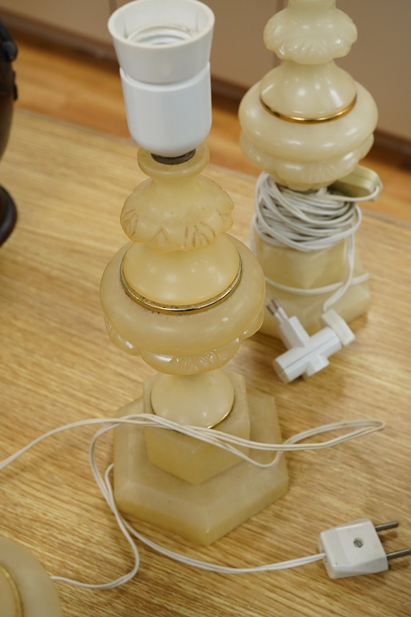 Three alabaster table lamps